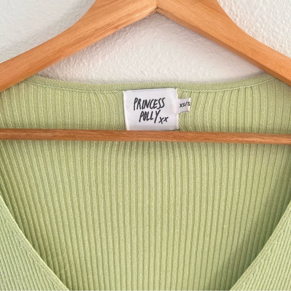 Princess Polly Fairy Core Green Ruffle Hem Feminine Cottage Pearl Top XS Small - Picture 2 of 6